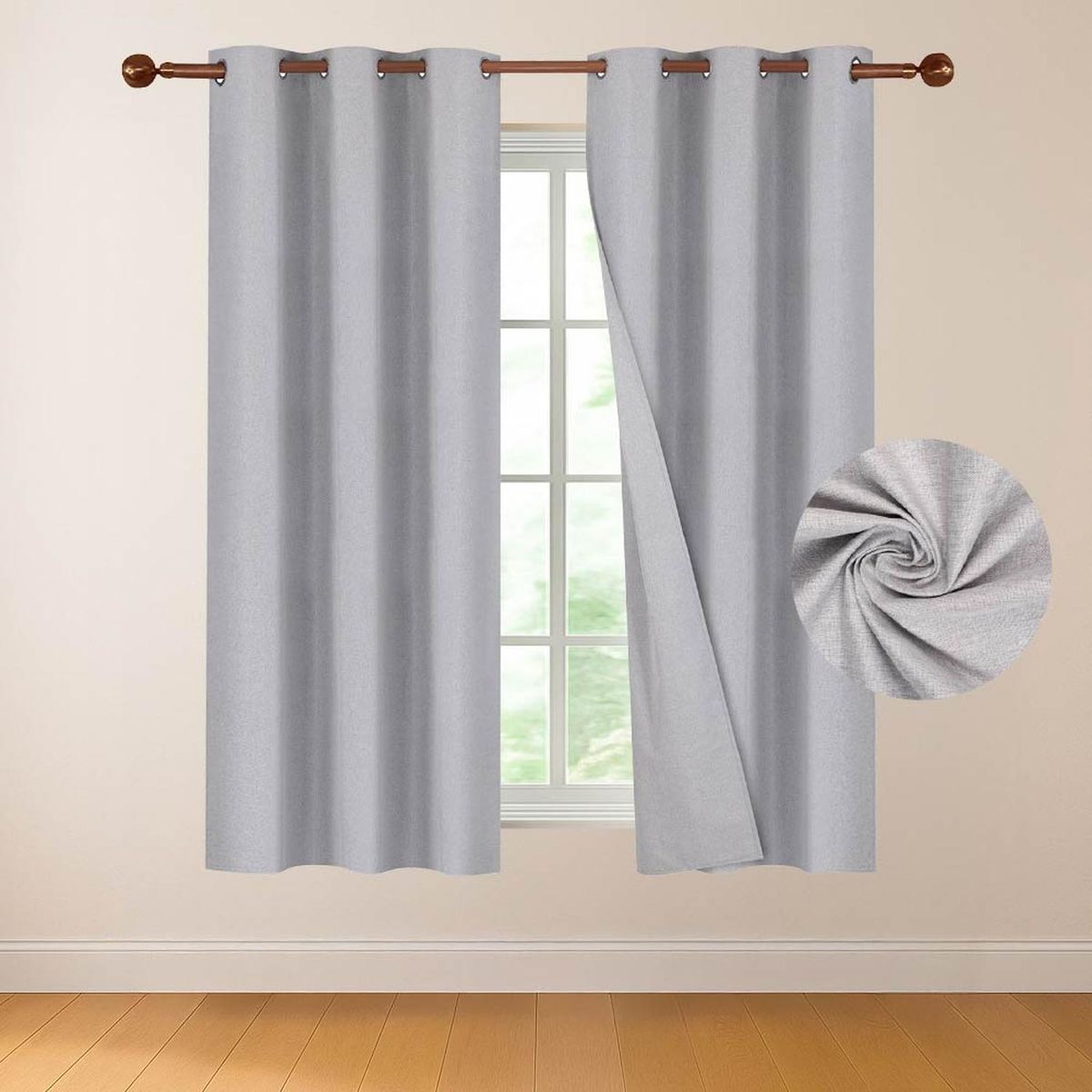 CASATUA - Cortina 100% Blackout Casatua 2 Paños Tipo Lino 107x160cm - Gris