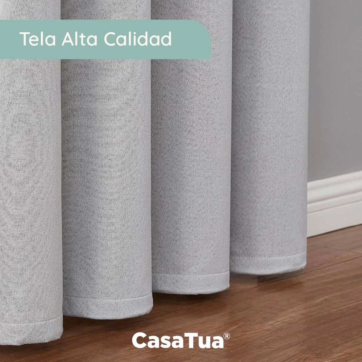 CASATUA - Cortina 100% Blackout Casatua 2 Paños Tipo Lino 107x160cm - Gris