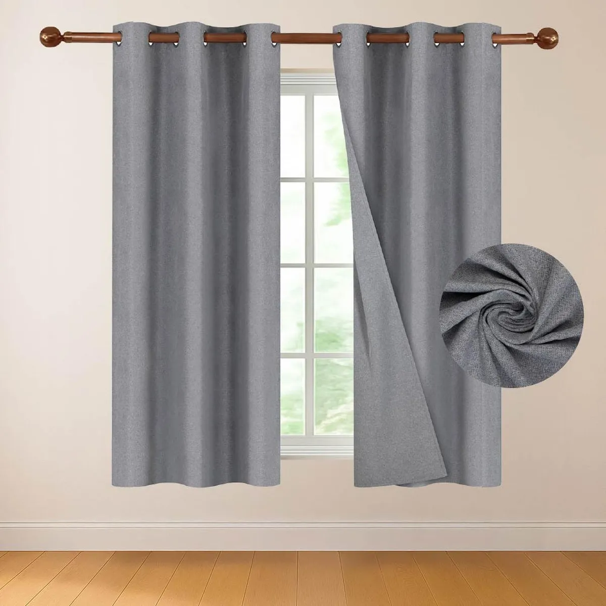 CASATUA - Cortina 100% Blackout Casatua 2 Paños Tipo Lino 107x160cm - Gris oscuro