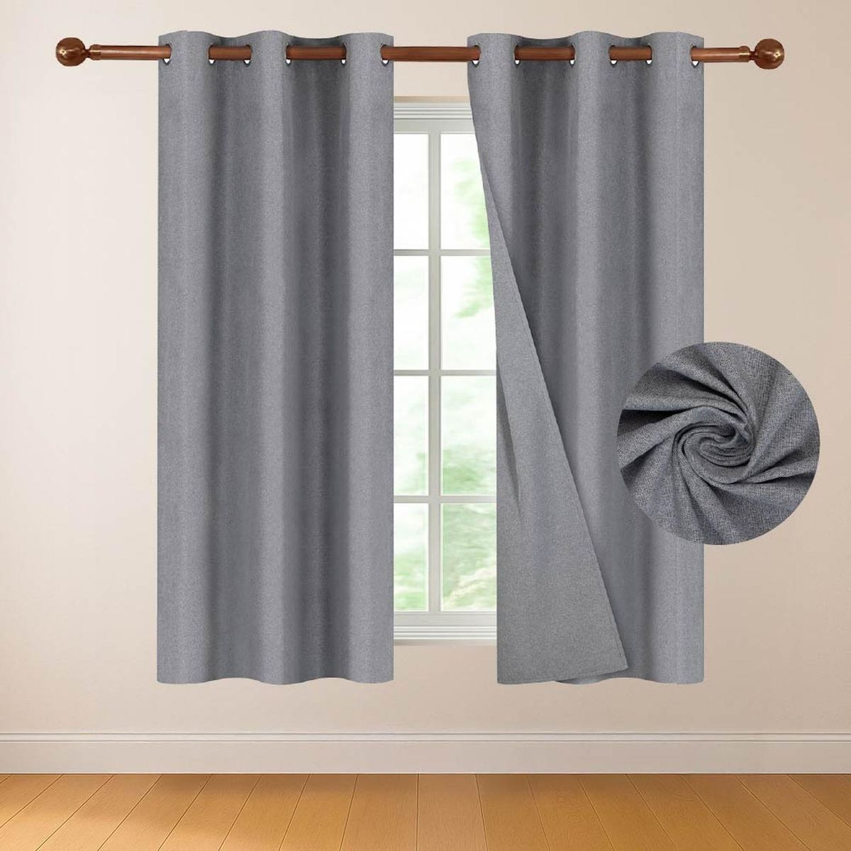 CASATUA - Cortina 100% Blackout Casatua 2 Paños Tipo Lino 107x160cm - Gris oscuro