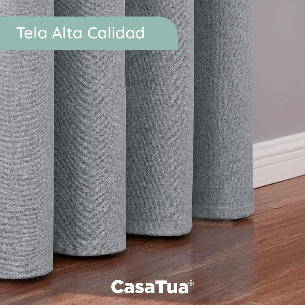 CASATUA - Cortina 100% Blackout Casatua 2 Paños Tipo Lino 107x160cm - Gris oscuro