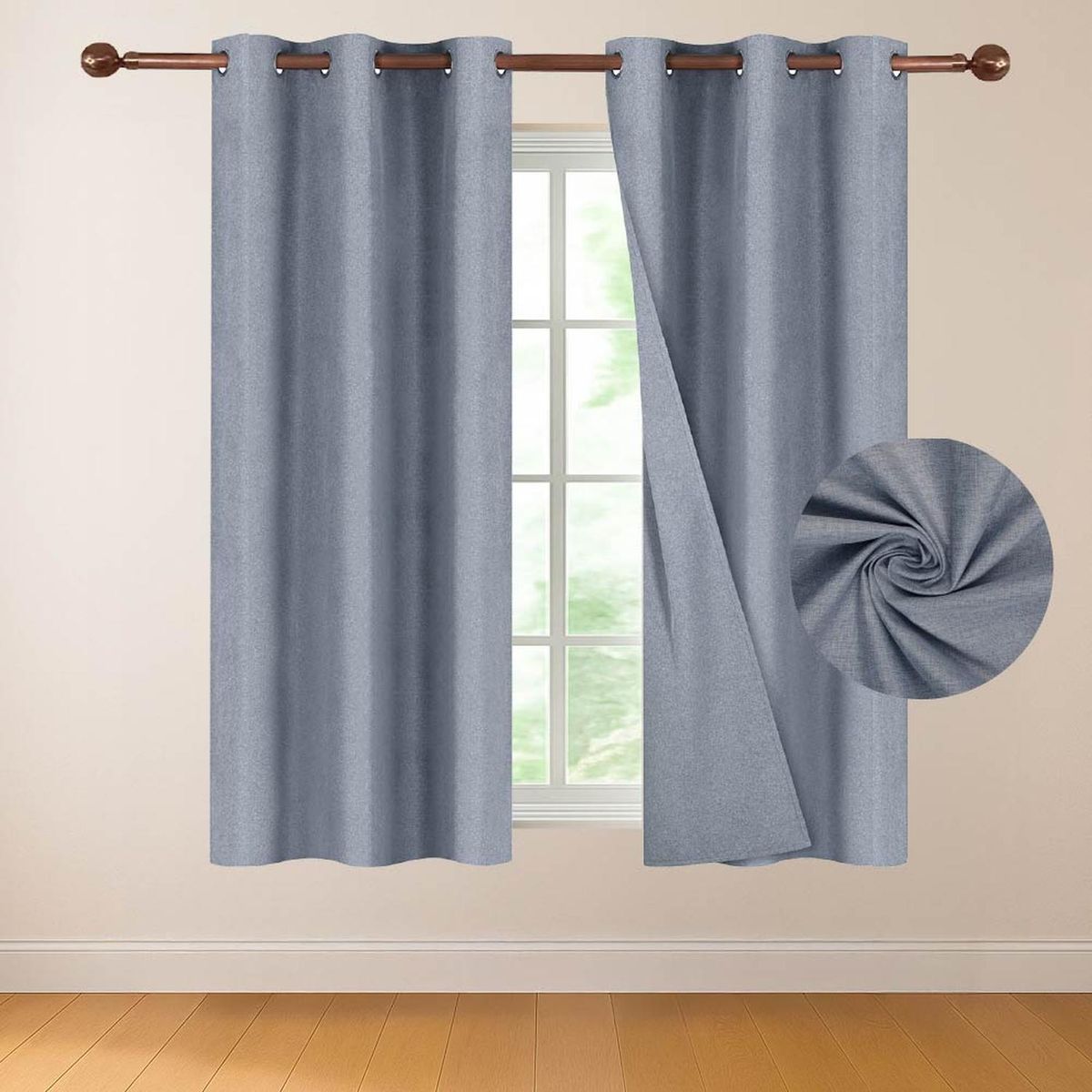 CASATUA - Cortina 100% Blackout Casatua 2 Paños Tipo Lino 107x160cm - Azul