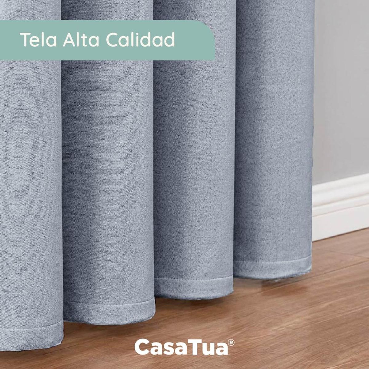 CASATUA - Cortina 100% Blackout Casatua 2 Paños Tipo Lino 107x160cm - Azul