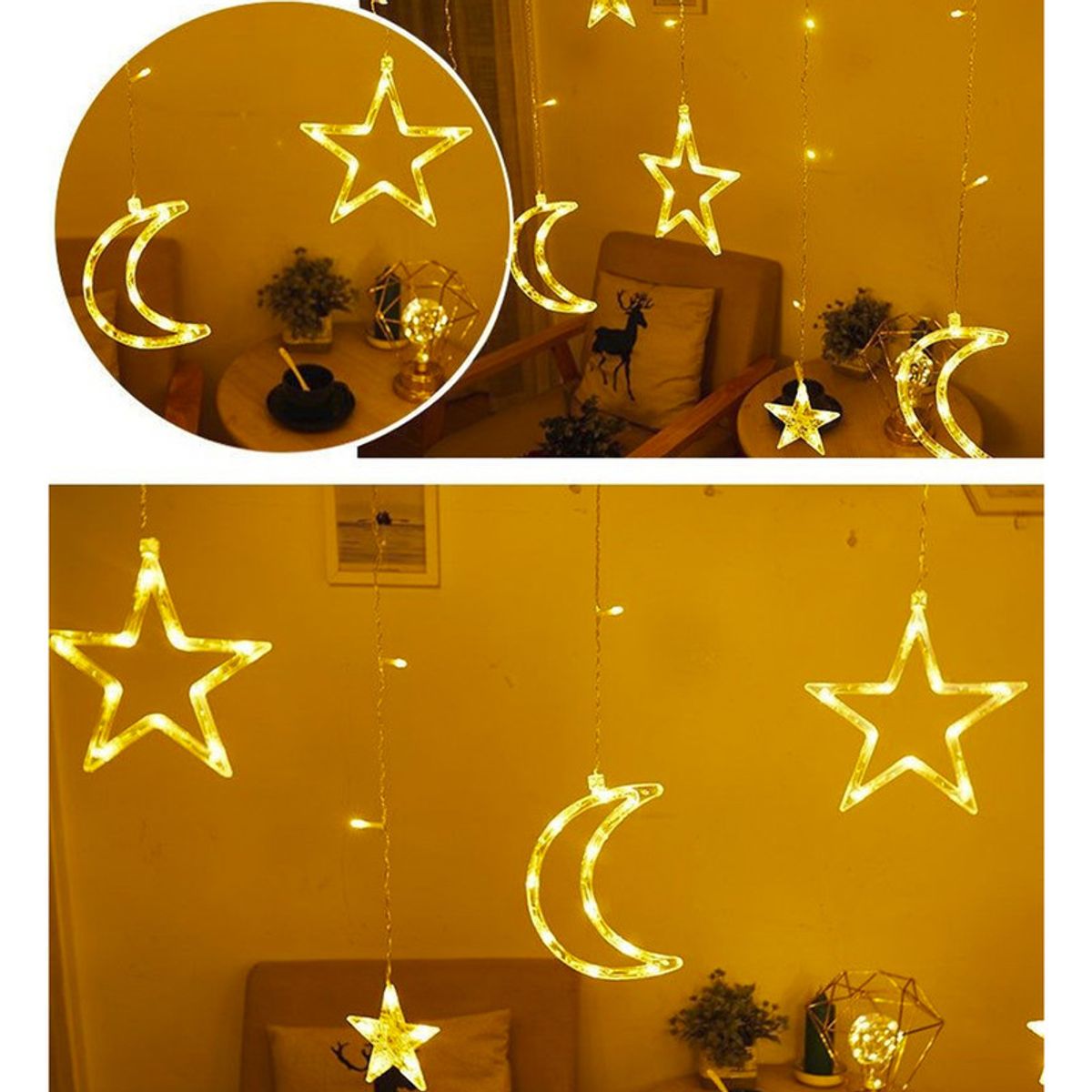 MULTIPLACE COLOMBIA - luces de navidad decorativas con figuras de estrellas Luz Amarilla