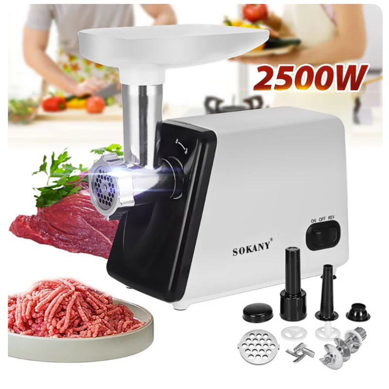 SOKANY - Molino Eléctrico Para Carne Maiz 2500w  6 en 1 Con Embutidor