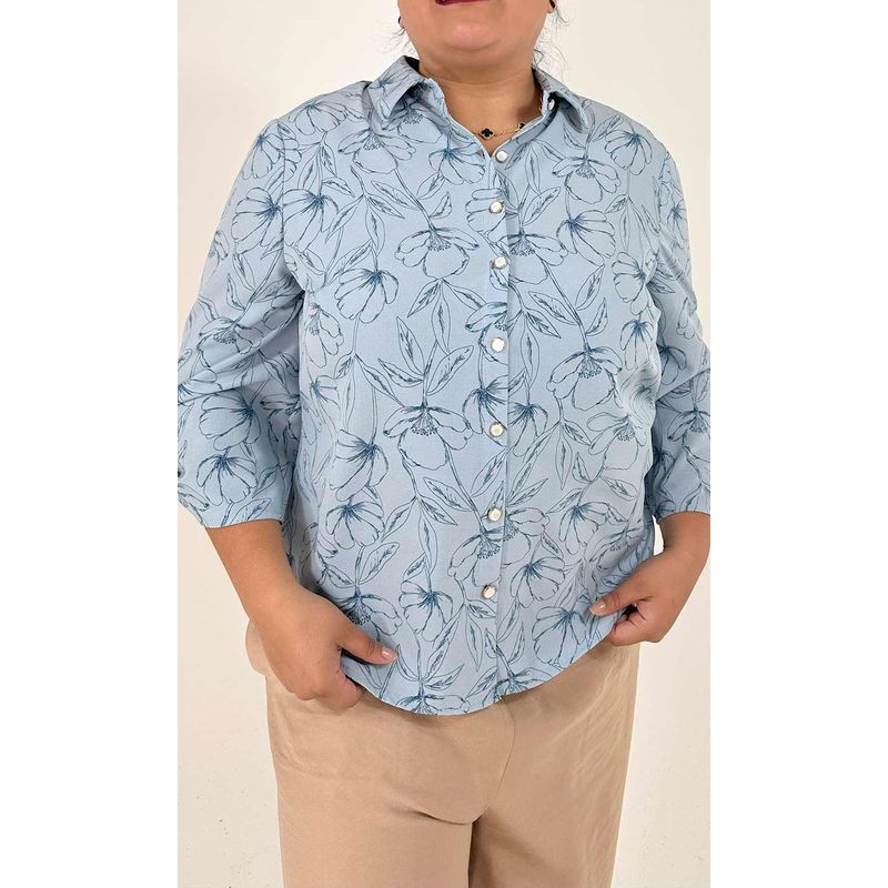 L Y H - Blusa Para Mujer Manga 34 Azul Marca L&H