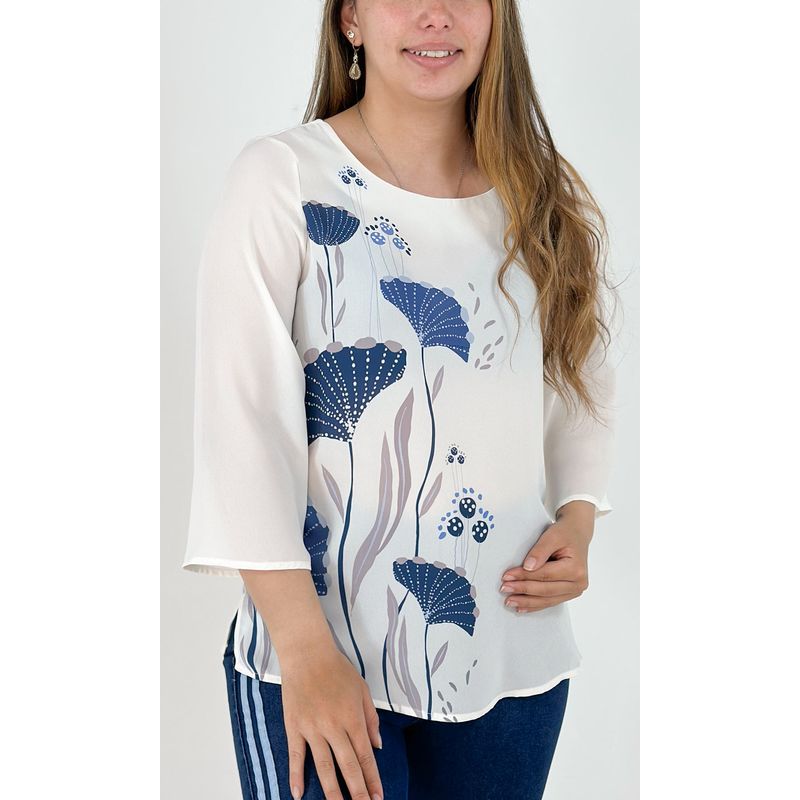 L Y H - Blusa Para Mujer Manga 34 Azul Marca L&H