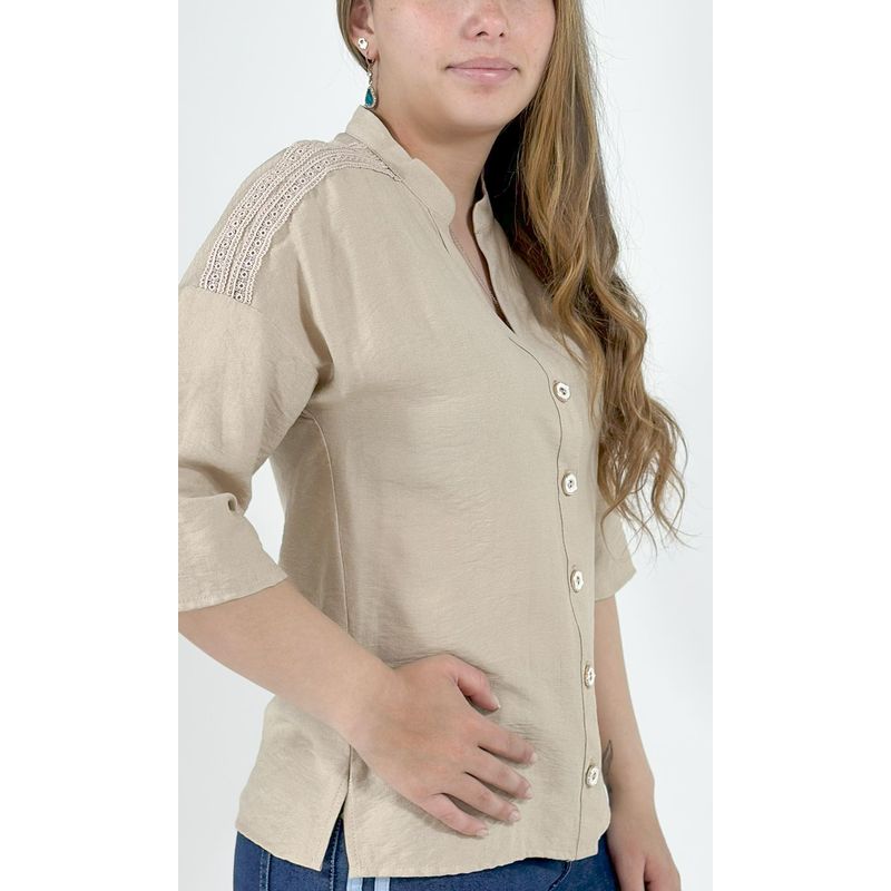 L Y H - Blusa Para Mujer Manga 34 Beige Marca L&H