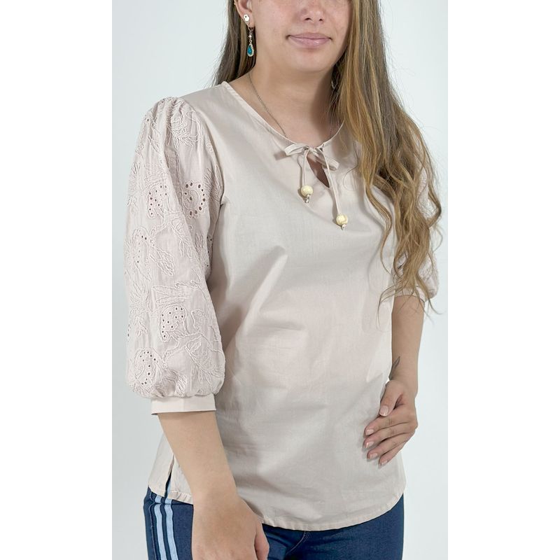 L Y H - Blusa Para Mujer Manga 34 Beige Marca L&H