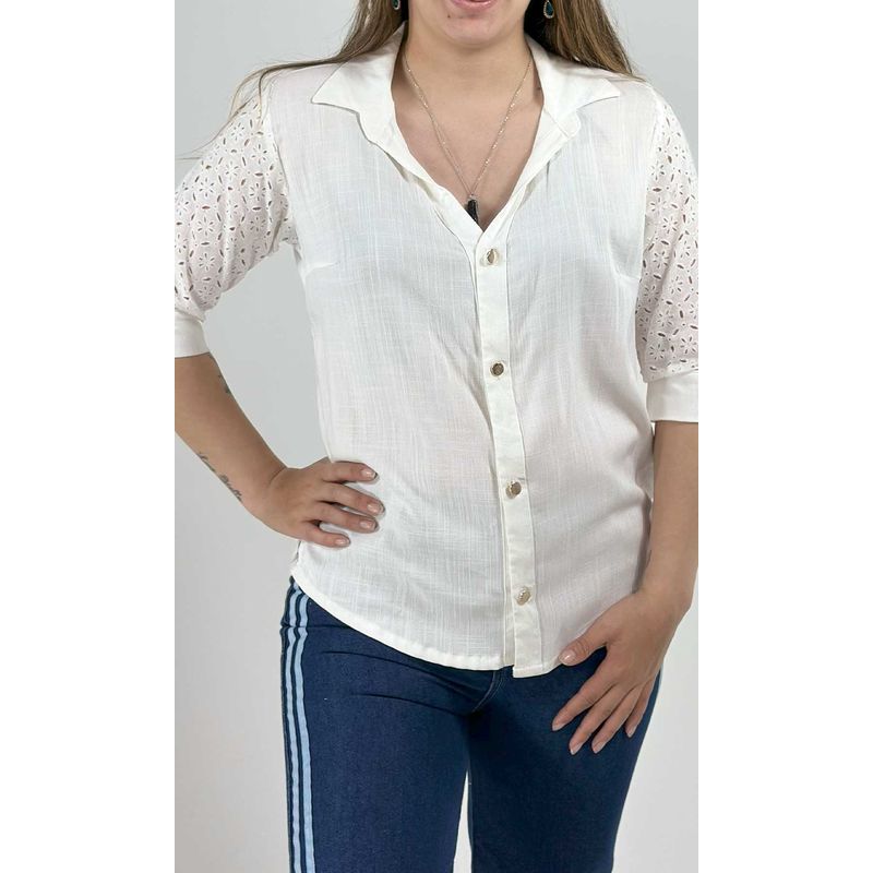L Y H - Blusa Para Mujer Manga 34 Blanco Marca L&H