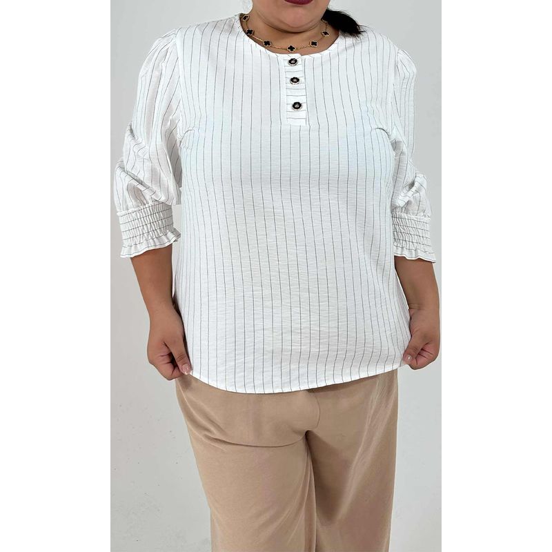 L Y H - Blusa Para Mujer Manga 34 Blanco Marca L&H