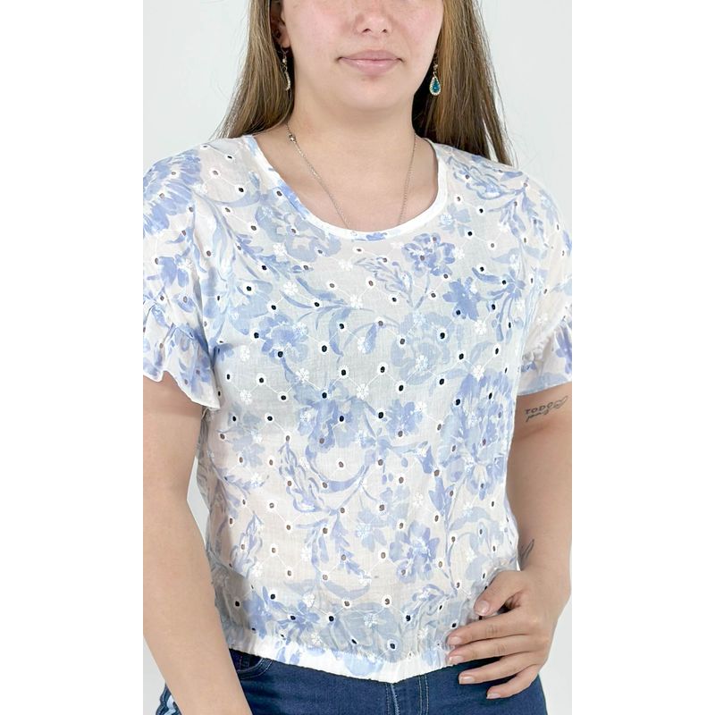 L Y H - Blusa Para Mujer Manga Corta Azul Marca L&H