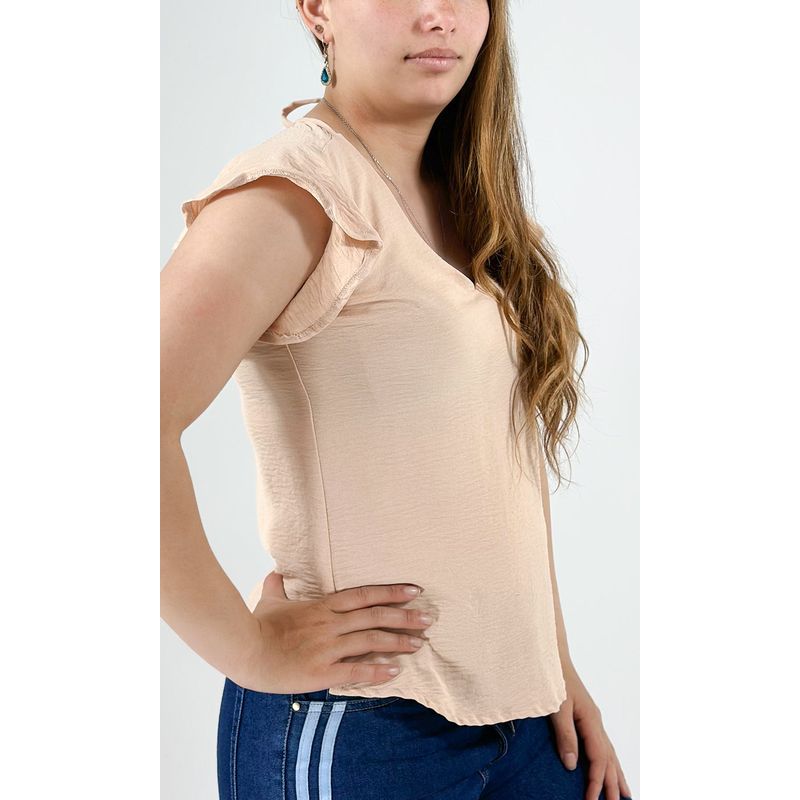 L Y H - Blusa Para Mujer Manga Corta Beige Marca L&H