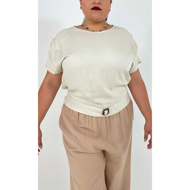 L Y H - Blusa Para Mujer Manga Corta Beige Marca L&H
