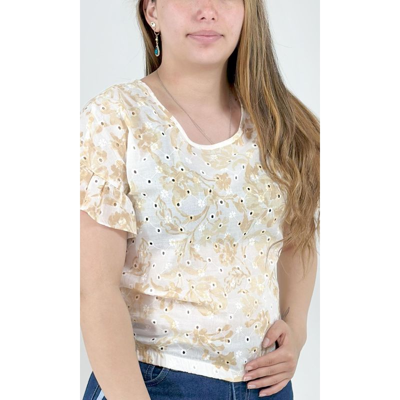 L Y H - Blusa Para Mujer Manga Corta Beige Marca L&H