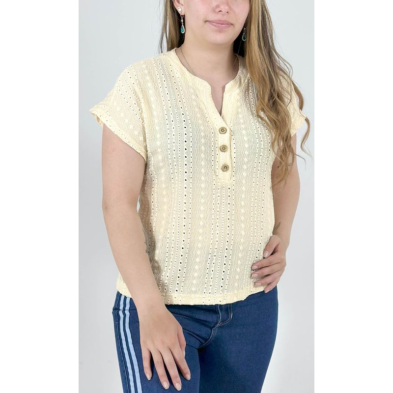 L Y H - Camiseta Para Mujer Manga 34 Amarillo Marca L&H