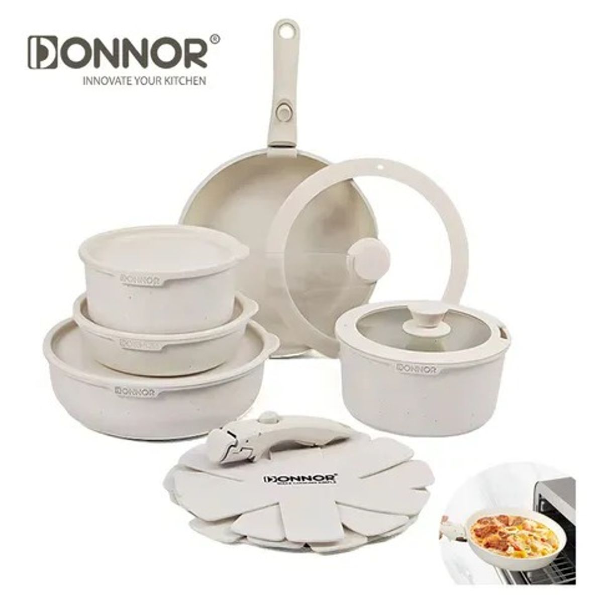 HOME - Set Juego de Ollas 17 Piezas Granito Marmol Antiadherente Donnor Beish