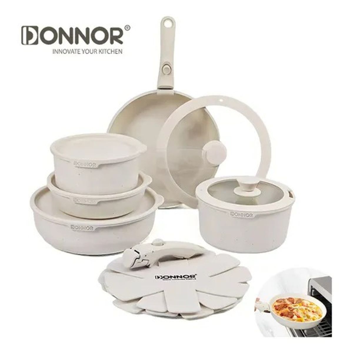 HOME - Set Juego de Ollas 17 Piezas Granito Marmol Antiadherente Donnor Beish