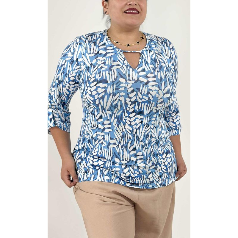 L Y H - Camiseta Para Mujer Manga 34 Azul Marca L&H