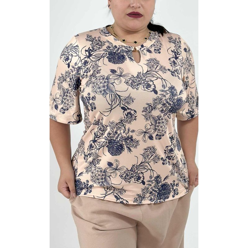 L Y H - Camiseta Para Mujer Manga 34 Azul Marca L&H