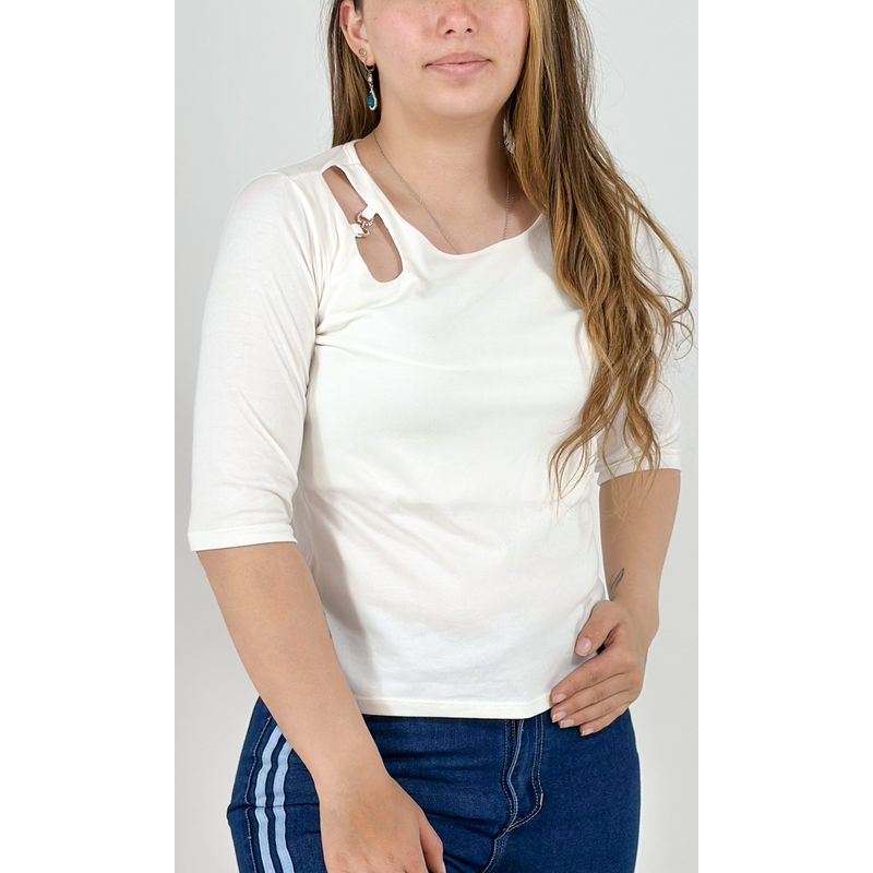 L Y H - Camiseta Para Mujer Manga 34 Blanco Marca L&H
