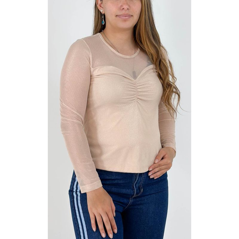 L Y H - Camiseta Para Mujer Manga 34 Beige Marca L&H
