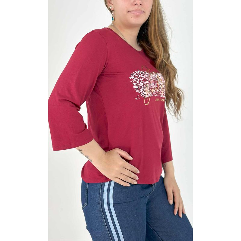 L Y H - Camiseta Para Mujer Manga 34 Rojo Marca L&H