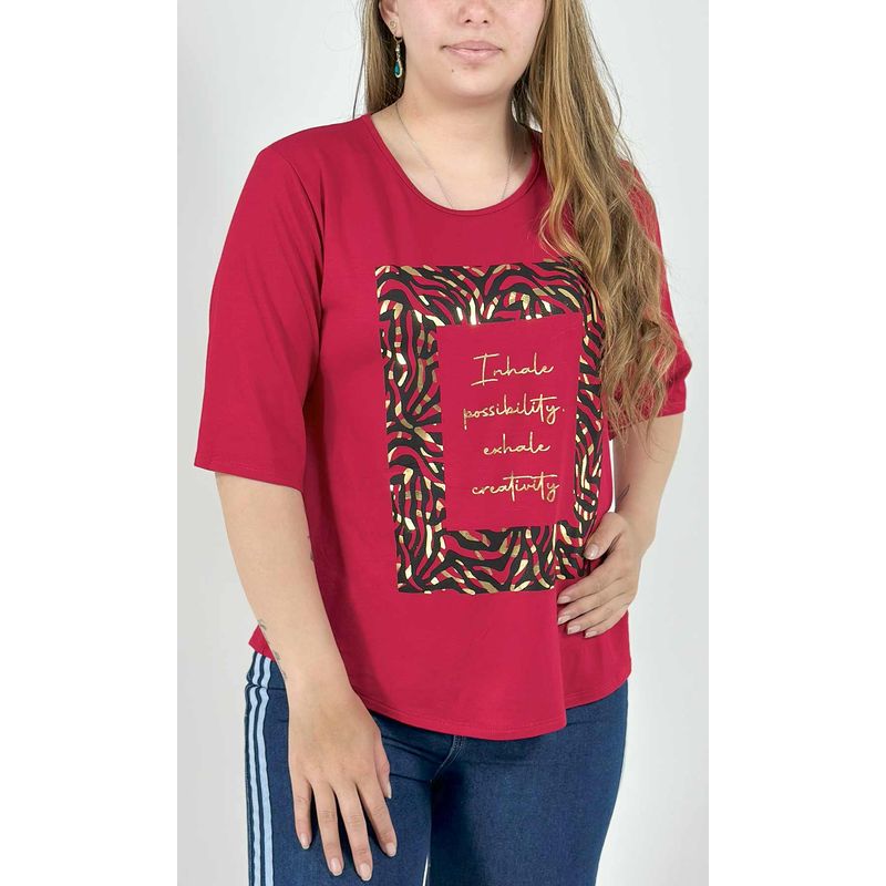 L Y H - Camiseta Para Mujer Manga 34 Rojo Marca L&H