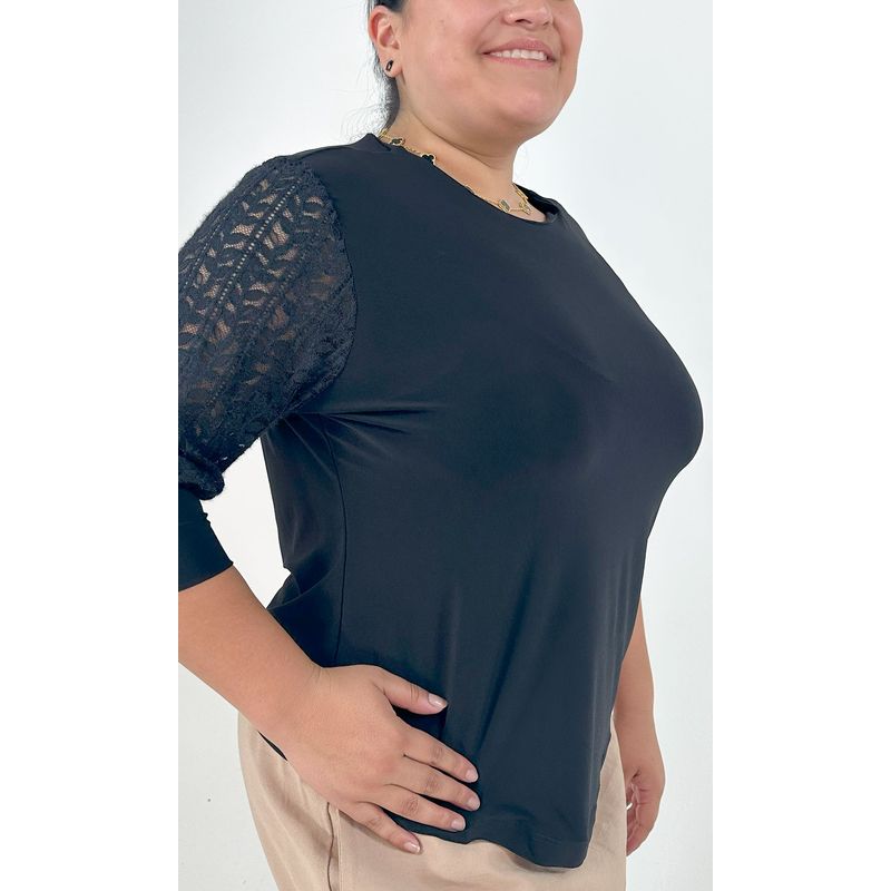 L Y H - Camiseta Para Mujer Manga 34 Negro Marca L&H