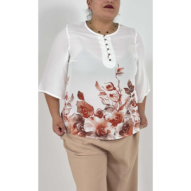 L Y H - Blusa Para Mujer Manga 34 Naranjo Marca L&H