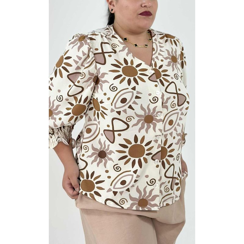 L Y H - Blusa Para Mujer Manga 34 Café Marca L&H