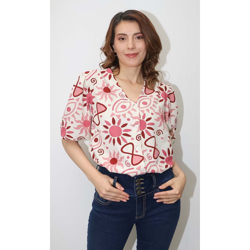 L Y H - Blusa Para Mujer Manga 34 Rosa Marca L&H