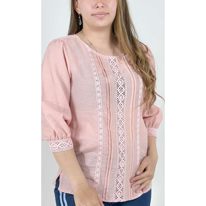 L Y H - Blusa Para Mujer Manga 34 Rosa Marca L&H