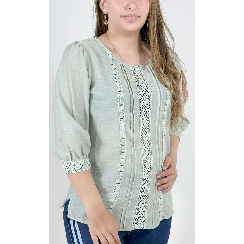 L Y H - Blusa Para Mujer Manga 34 Khaki Oscuro Marca L&H