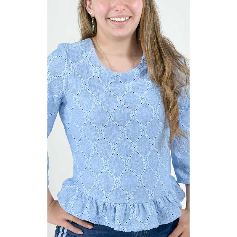 L Y H - Blusa Para Mujer Manga 34 Celeste Marca L&H