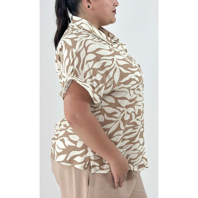 L Y H - Blusa Para Mujer Manga Corta Khaki Oscuro Marca L&H