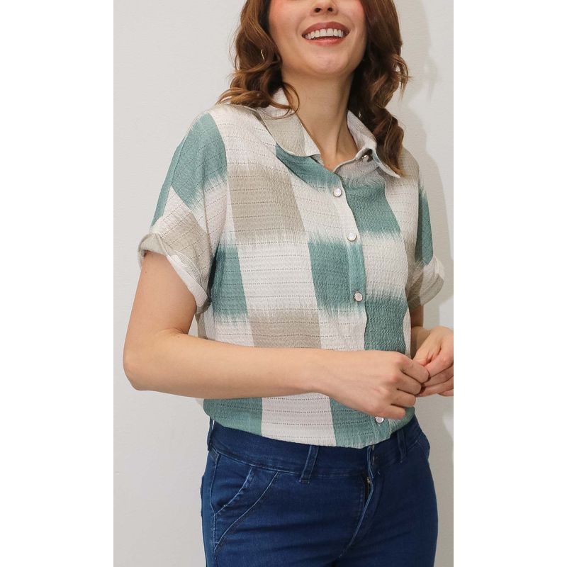 L Y H - Blusa Para Mujer Manga Corta Khaki Oscuro Marca L&H