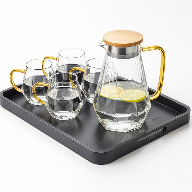 GENERICO - Jarra Vidrio 1 litro Ámbar Premium Vasos Set Moderno