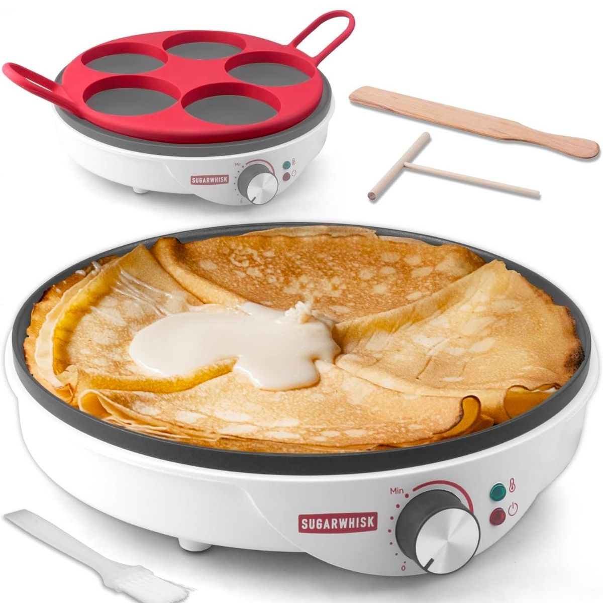 GENERICO - Maquina para hacer crepes eléctrico parrilla con molde de silicona 30cm