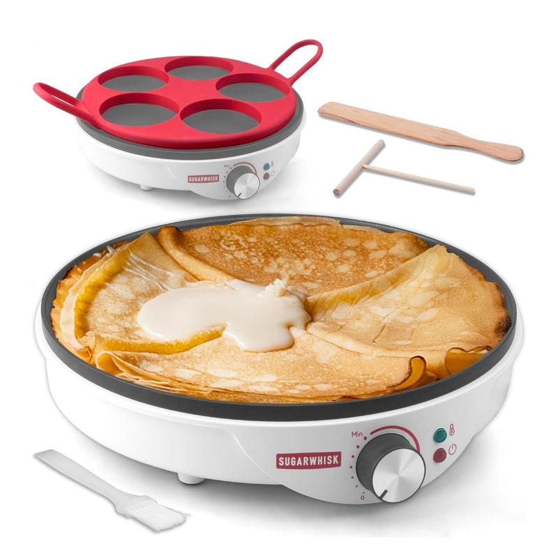 GENERICO - Crepe maker eléctrico parrilla desayunos 30 cm con molde de silicona