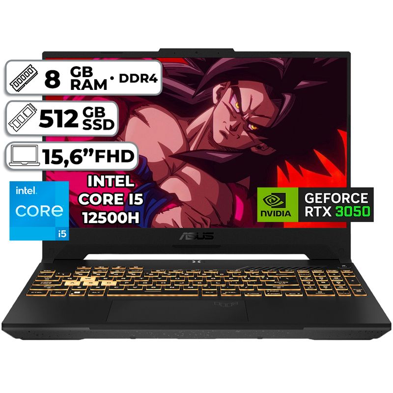 ASUS - PORTÁTIL  GAMER ASUS INTEL CORE I5-12500H 8GB RAM 512GB SSD RTX 3050 4GB WIN 11 15,6" FHD JAEGER GRAY