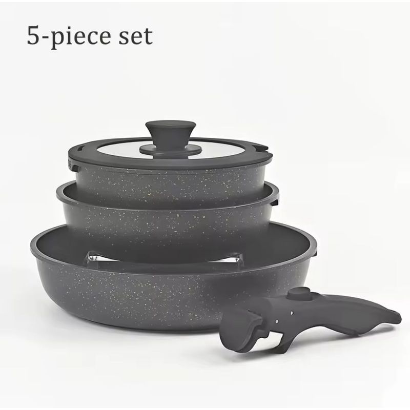HOME - Set Ollas Donor 5 Piezas Cerámica Granito Marmol Antiadherente Negro