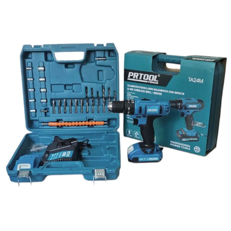 PROTOOL - Taladro Inalámbrico 24v Percutor  2 Pilas
