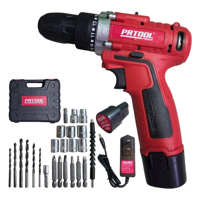 PROTOOL - Taladro Inalámbrico Atornillador De 18V Con Accesorios