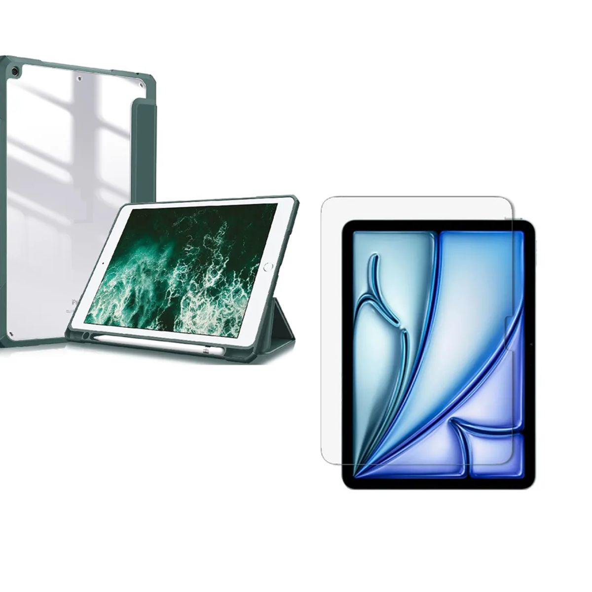 GENERICO - Forro Estuche Smart Case Clear Para iPad Air 5 2022 Verde + Vidrio