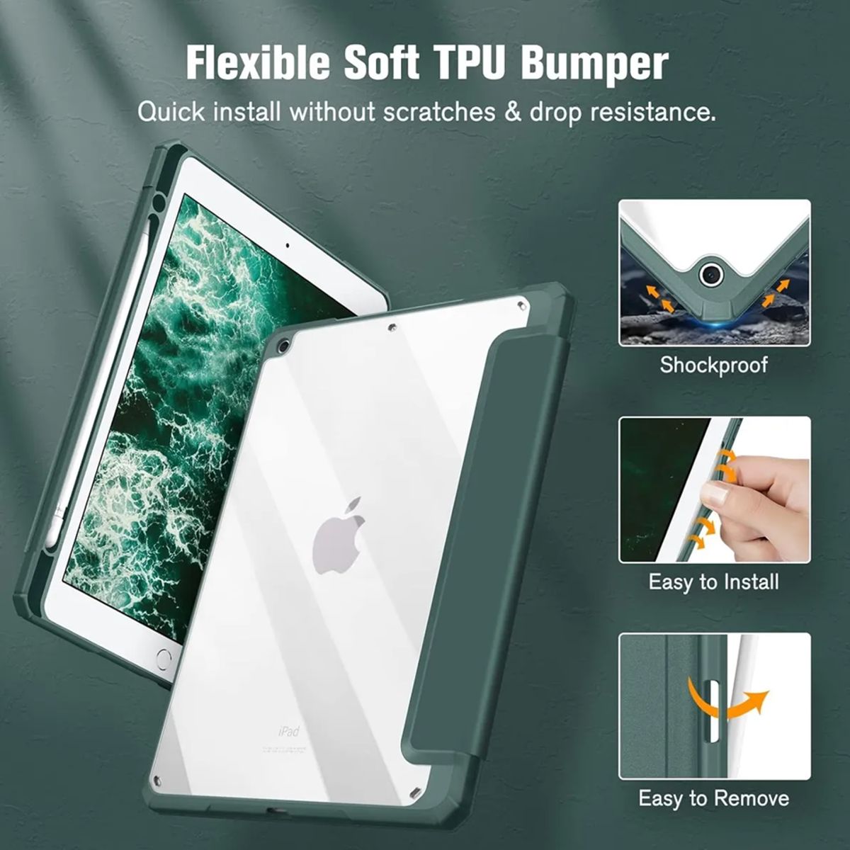 GENERICO - Forro Estuche Smart Case Clear Para iPad Air 5 2022 Verde + Vidrio
