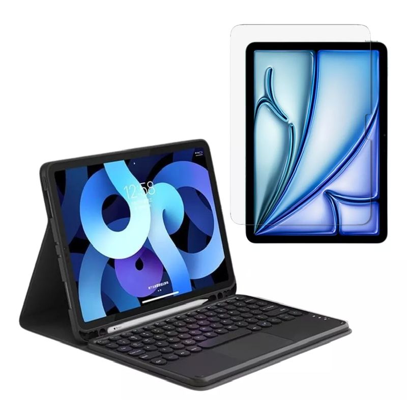 GENERICO - Funda Estuche Teclado Touchpad Para Ipad A16 2025 Negro + Vidrio