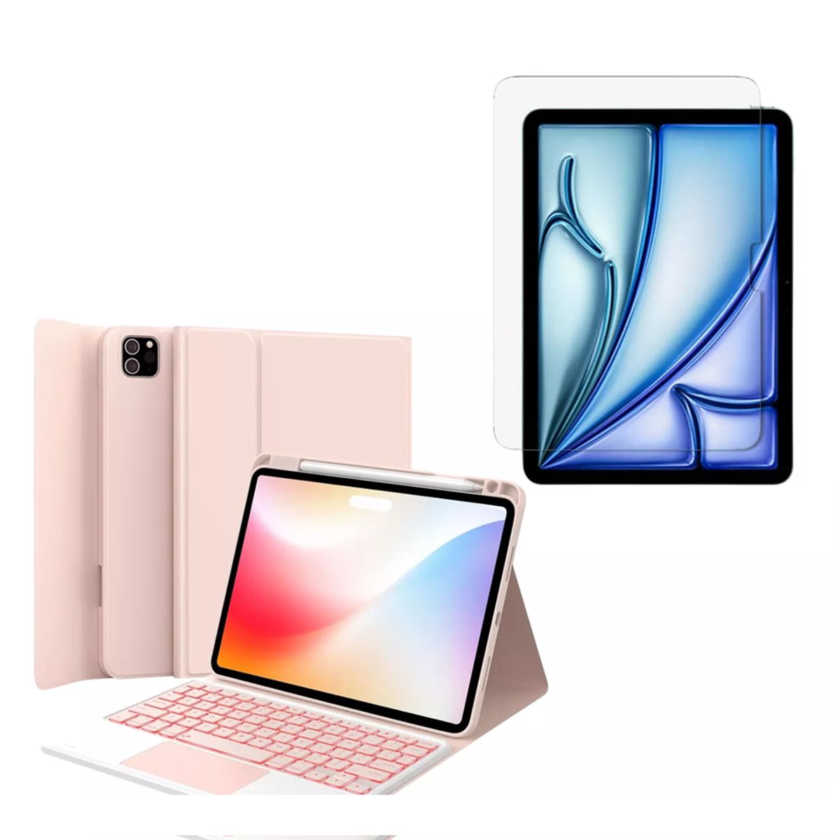 GENERICO - Funda Estuche Teclado Touchpad Para Ipad Air 11 M3 2025 Rosa + Vidrio