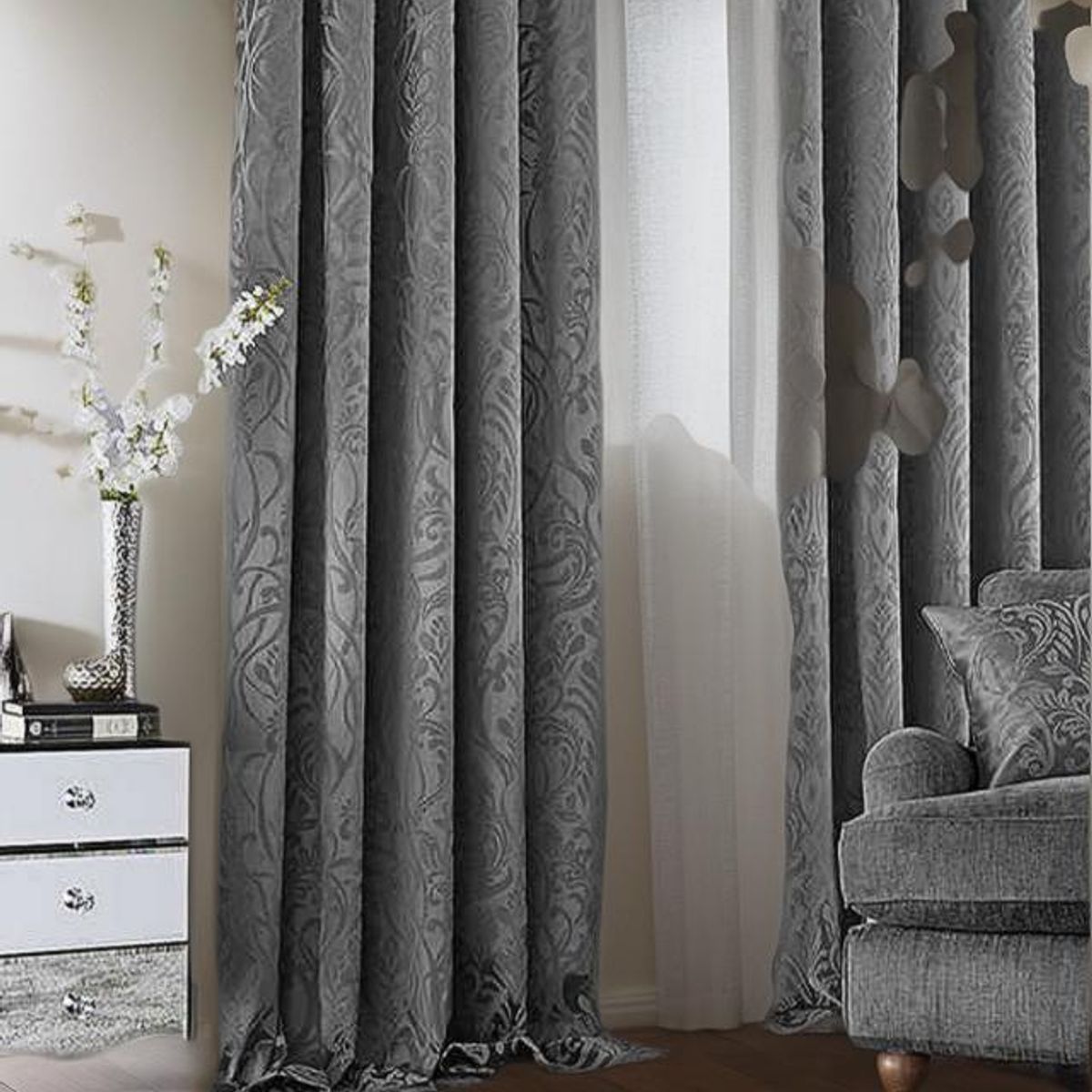 GENERICO - Juego de Cortinas Decoración Hogar Color Gris Oscuro