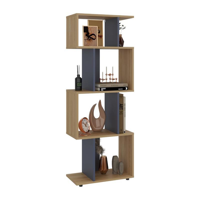 RTA DESIGN - Biblioteca York Fresno Europeo y Kronos Azul con espacios para libros y objetos decorativos